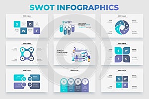 Set of SWOT infographic templates for business presentation. Abstract diagrams and flat illustration