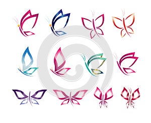 Set symbol icon design vector butterfly, logo, beauty, spa, lifestyle, care, relax, abstract, wings