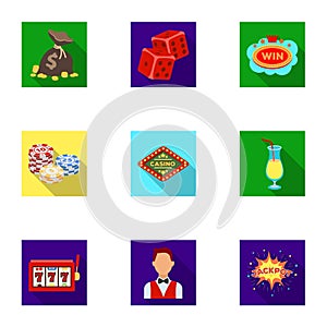 The set of symbols casino games. Gambling for money. Chips, dominoes, casino. Casino and gambling icon in set collection