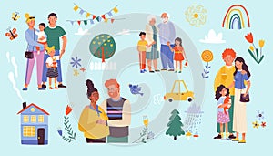 Set symbols of family happy relationships flat vector illustration isolated.