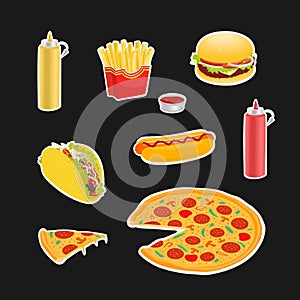 Set Symbols Fast Food Vector Illustration