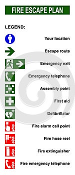 Set of symbols for fire escape evacuation plans