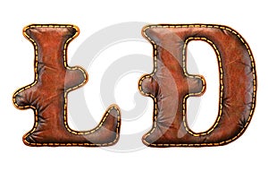 Set of symbols litecoin and dashcoin made of leather. 3D render font with skin texture isolated on white background.