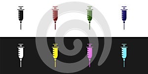 Set Syringe icon isolated on black and white background. Syringe for vaccine, vaccination, injection, flu shot. Medical