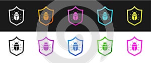 Set System bug concept icon isolated on black and white background. Code bug concept. Bug in the system. Bug searching