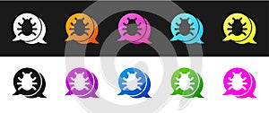 Set System bug concept icon isolated on black and white background. Code bug concept. Bug in the system. Bug searching