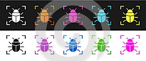 Set System bug concept icon isolated on black and white background. Code bug concept. Bug in the system. Bug searching