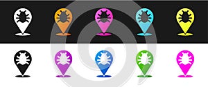 Set System bug concept icon isolated on black and white background. Code bug concept. Bug in the system. Bug searching