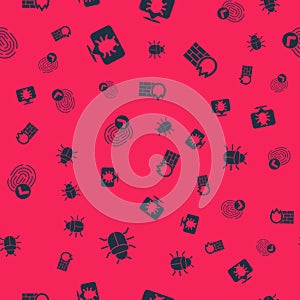 Set System bug, , Fingerprint and Firewall, security wall on seamless pattern. Vector