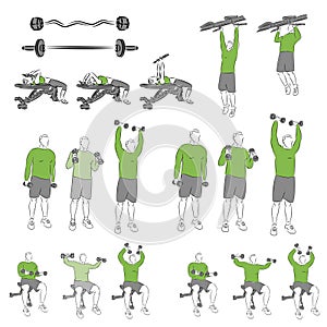 Set of systematic bodybuilding exercises