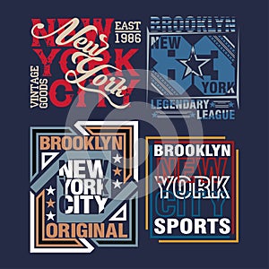 Set t-shirt  new york city, Sport wear, set  sport typography emblem