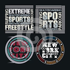 Set t-shirt  new york city, Sport wear, set  sport typography emblem