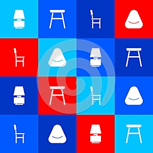 Set Table lamp, Chair, and Pouf icon. Vector