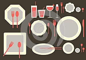 Set of table ware on brown backgrounds