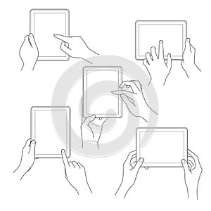 Set of tablet screen with hands Vector