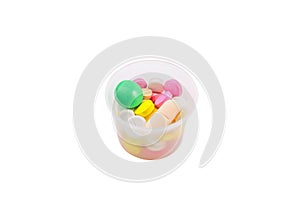 Set of tablets in a plastic container