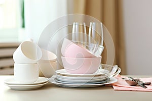 a set of tableware on the table. photo