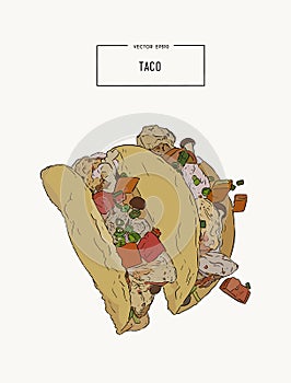 Set of tacoes , mexican food hand draw sketch vector.