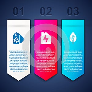 Set Tag with recycle, House and lightning and Tree. Business infographic template. Vector