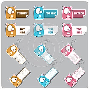Set of tags and stickers with cartoon hamster.