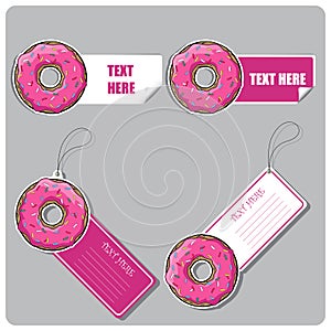 Set of tags and stickers with donut.