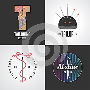 Set of tailor, atelier vector logo, icon, symbol, emblem, sign