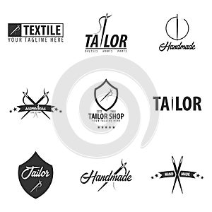 Set of Tailor, sewing, handmade logos or emblems. Vector illustration.