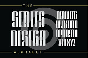 Set of tall letters with elegant serifs. Classic vintage style, decorative vector ancient alphabet. Font for headline