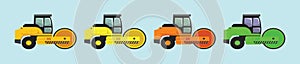 Set of tandem road roller. cartoon icon design template with various models. vector illustration isolated on blue background
