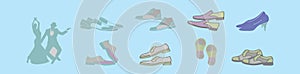 Set of tap shoes cartoon icon design template with various models. vector illustration isolated on blue background