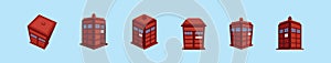Set of tardis police phone box cartoon icon design template with various models. vector illustration isolated on blue background