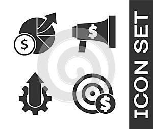 Set Target with dollar symbol, Money and diagram graph, Arrow growth gear business and Megaphone and dollar icon. Vector