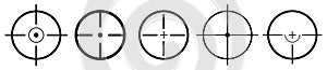 Set target flat icons. Crosshairs icon set isolated. Target aim and aiming to bullseye signs symbol. Games shooters sniper element