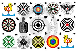 Set a target for shooting range, bullet holes, vector.
