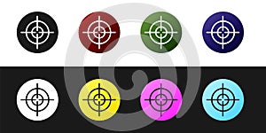 Set Target sport icon isolated on black and white background. Clean target with numbers for shooting range or shooting