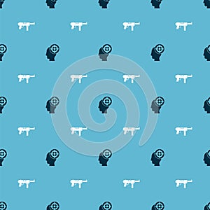 Set Target sport and Submachine gun M3 on seamless pattern. Vector