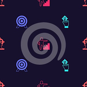 Set Target, , Stair with finish flag and on seamless pattern. Vector