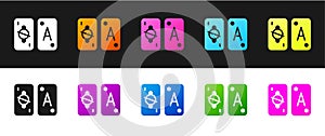 Set Tarot cards icon isolated on black and white background. Magic occult set of tarot cards. Vector