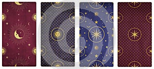 Set of tarot playing cards backs with esoteric designs isolated