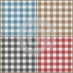 Set of tartan plaid fabric on white seamless pattern, vector