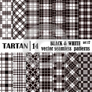 Set tartan seamless pattern in black and white colors