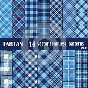 Set Tartan Seamless Pattern in blue tone