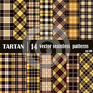 Set Tartan Seamless Pattern in golden and yellow colors