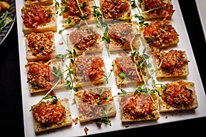 Set of tartar snacks on event catering.