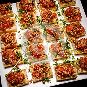 Set of tartar snacks on event catering.