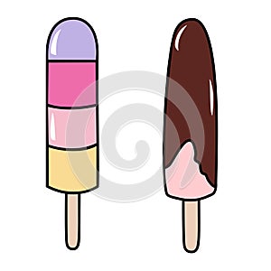 Set of tasty ice cream summer popsicle vector illustrations