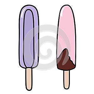 Set of tasty ice cream summer popsicle vector illustrations