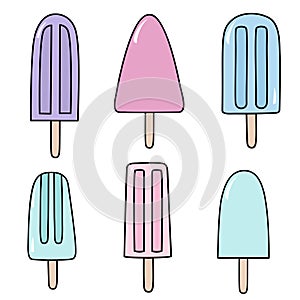 Set of tasty ice creams clipart. Sweet summer delicacy ice-cream and popsicles illustrations with different tastiest.