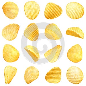 Set of tasty ridged potato chips