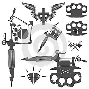 Set of tattoo elements and tattoo machines.